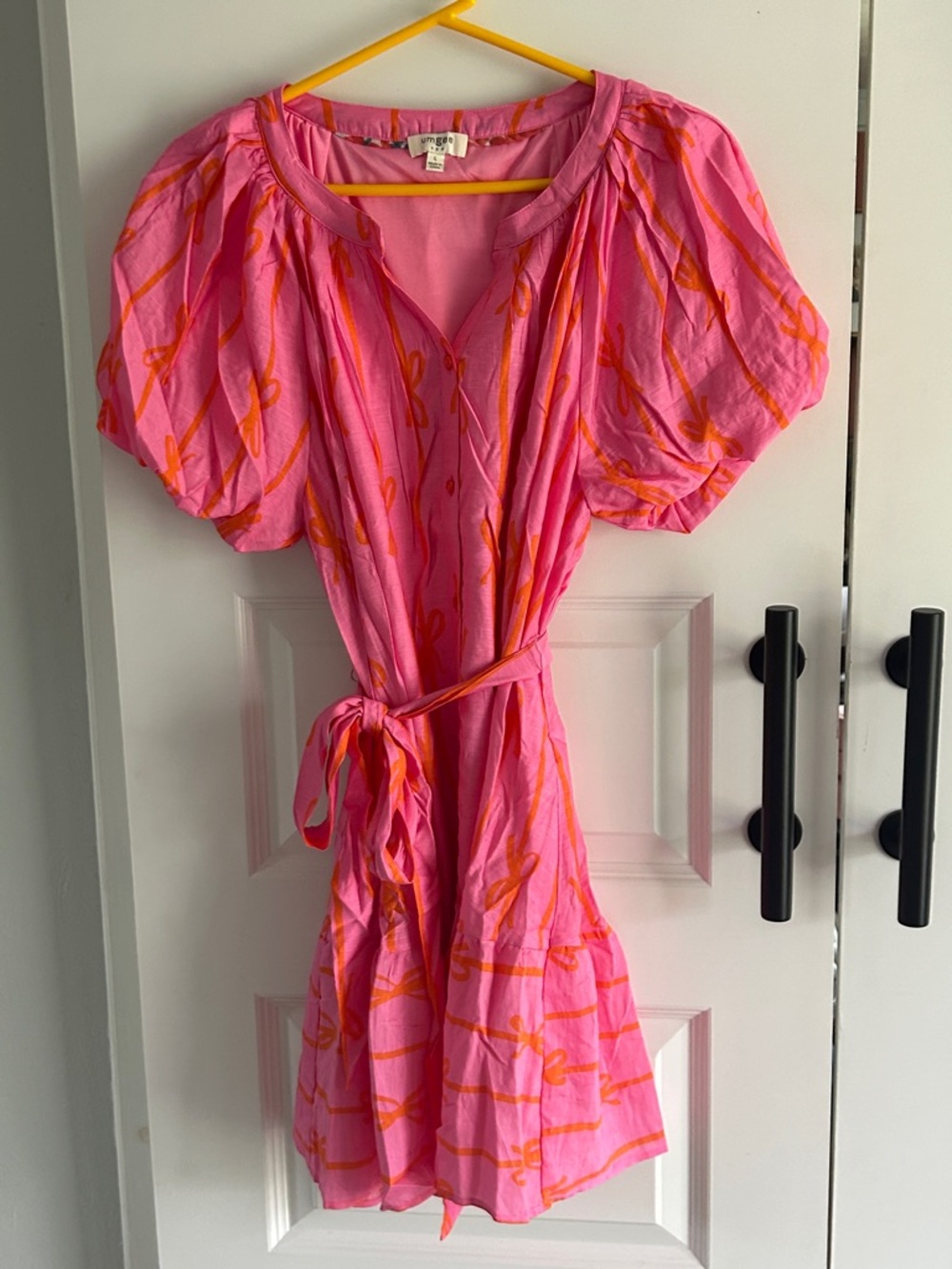 UMGEE Pink & Orange Belted V-Neck Short Dress large